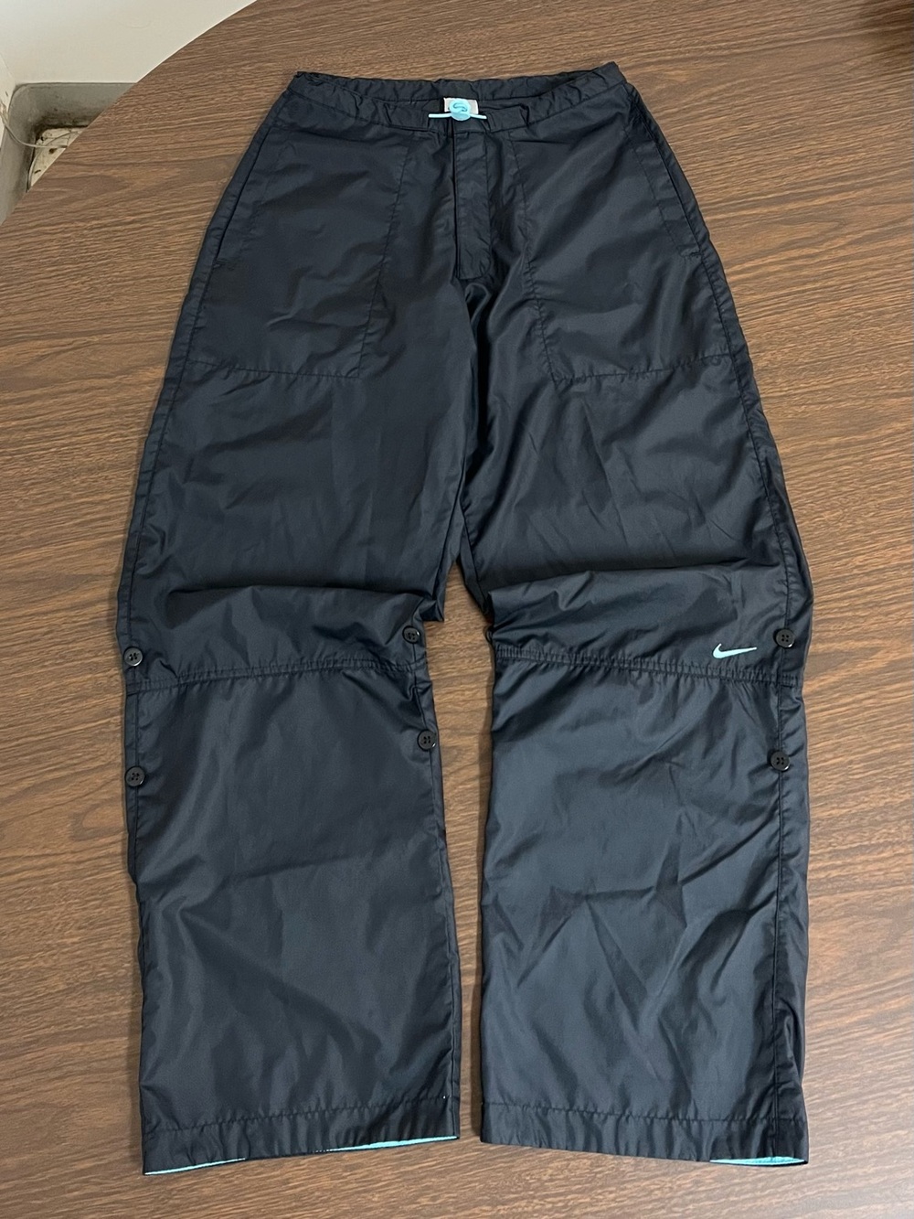 Nike Women's Blue Button-Tab Roll-Up Track Pants Sz S (4-6) Y2K Convertible Leg